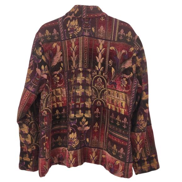 Coldwater Creek Burgundy Purple Fleur-de-lis Zip-up Tapestry Jacket Women's L - Picture 8 of 8